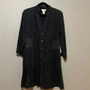 Soft‎ Surroundings Dark gray shirt dress brass snaps ribbed waist women S tencel